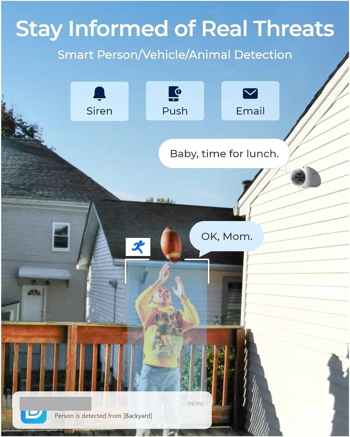Image showing smart detection features with siren, push notification, and email alerts