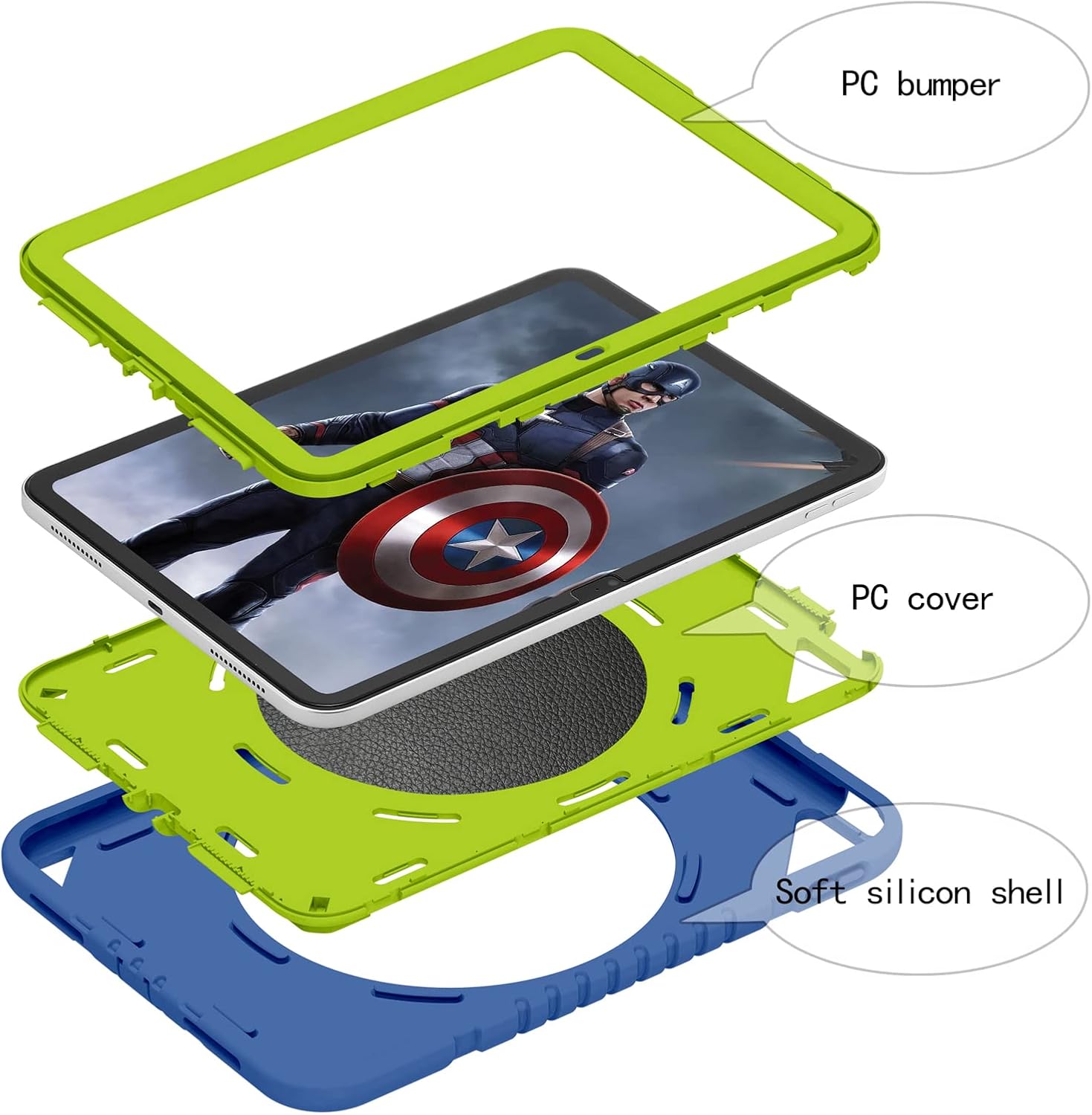 XZC Case for iPad (A16) 11th Generation 11 Inch 2025/ iPad 10th Generation 10.9 Inch 2022 Heavy Duty Shockproof Rugged Cover with Rotating Stand/Pencil Holder/Carrying Shoulder Strap (Blue 2)