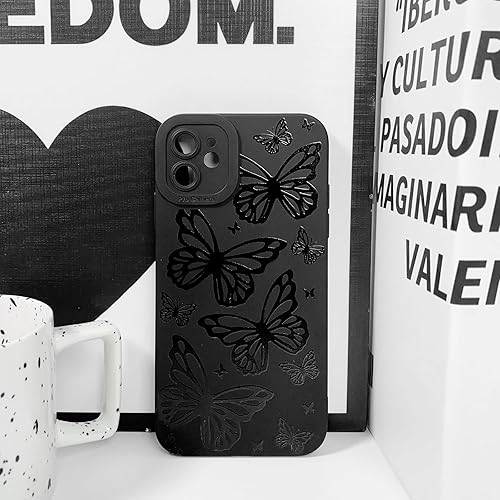 Miniatura 4 de Funda compatible con iPhone 12, diseño de mariposa grande, negro, para niñas y mujeres, TPU suave a prueba de golpes, protector femenino para iPhone