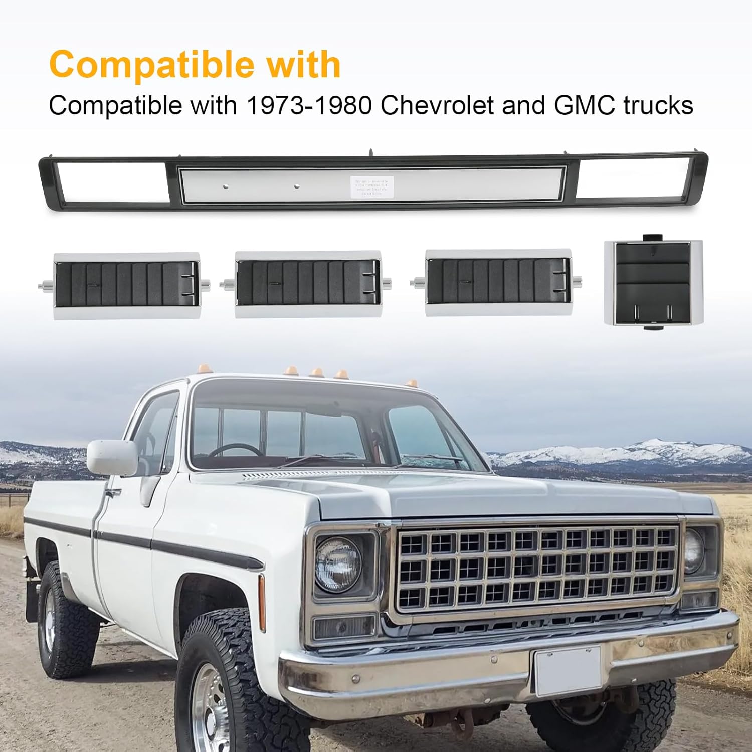 Truck A/C Dash Vent & Molding Kit Compatible with 1973-1980 Chevrolet and GMC Trucks Replace# 3979751, 14014536