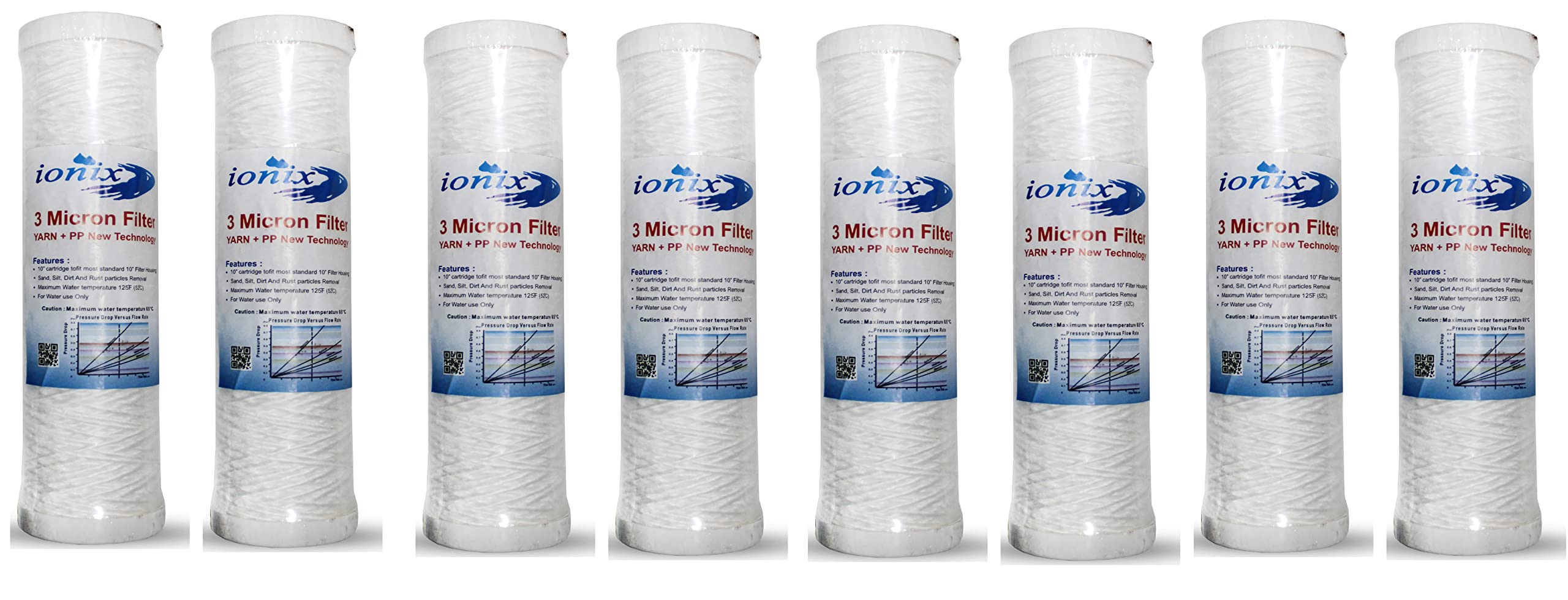 IONIX Compatible Kent ro pre Filter Cartridge, 3 Micron pre Filter, Yarn Spun, PP + Yarn, 10 inches, Compatible with All Standard Size pre Filters, Pack of 8-picture-16