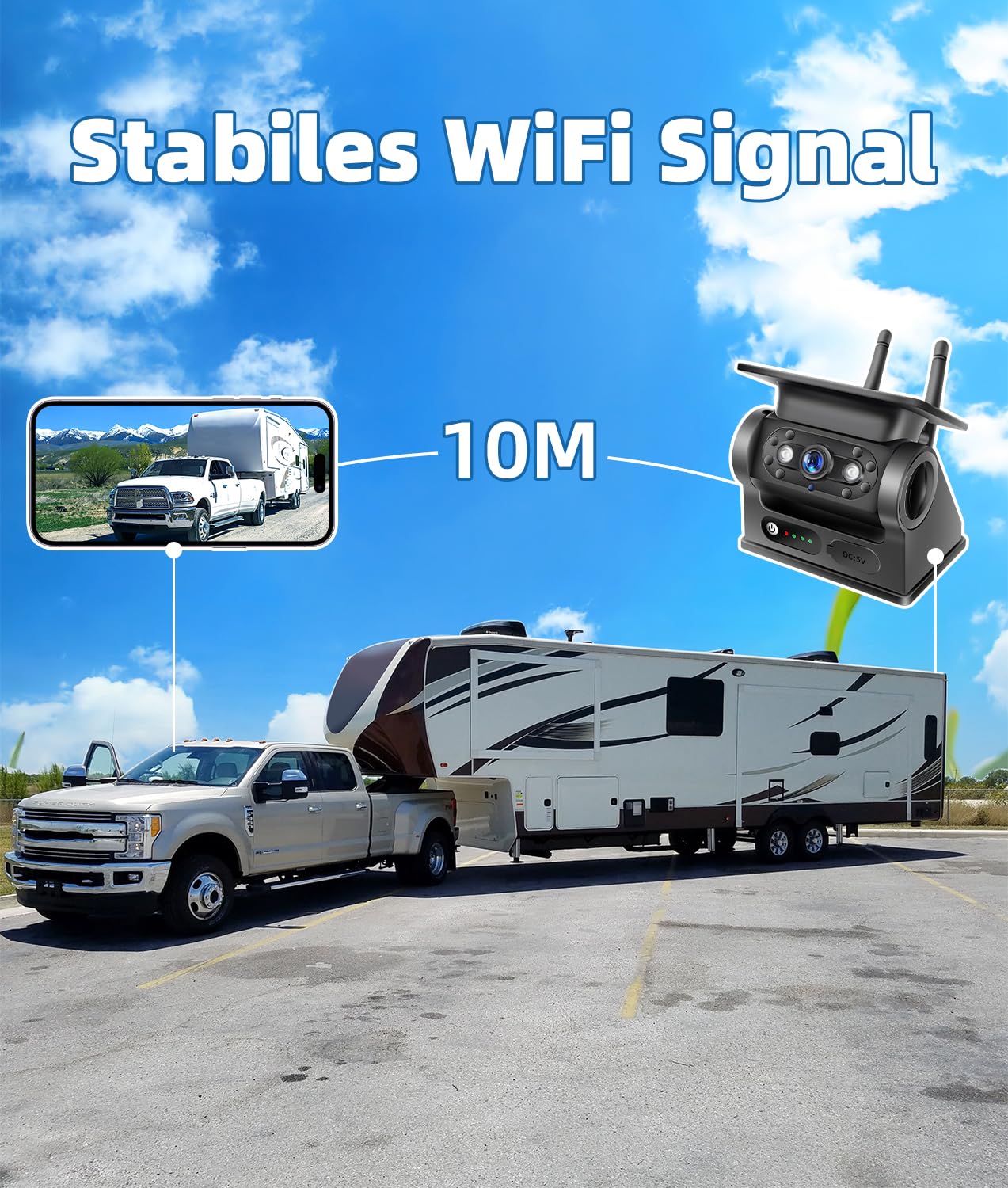 Telecamera solare WiFi per retromarcia, senza fili, magnetica, FHD 1080P 5G, pannello solare WLAN 10000 mAh, visione notturna IR IP69K, impermeabile, per iPhone Android, parcheggio auto