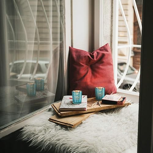 Miniatura 5 de Blue Votive Candle Holders, Mercury Glass Tealight Candle Holder Set of 12, Perfect Centerpieces for Wedding, Party, Home Decor (Blue)