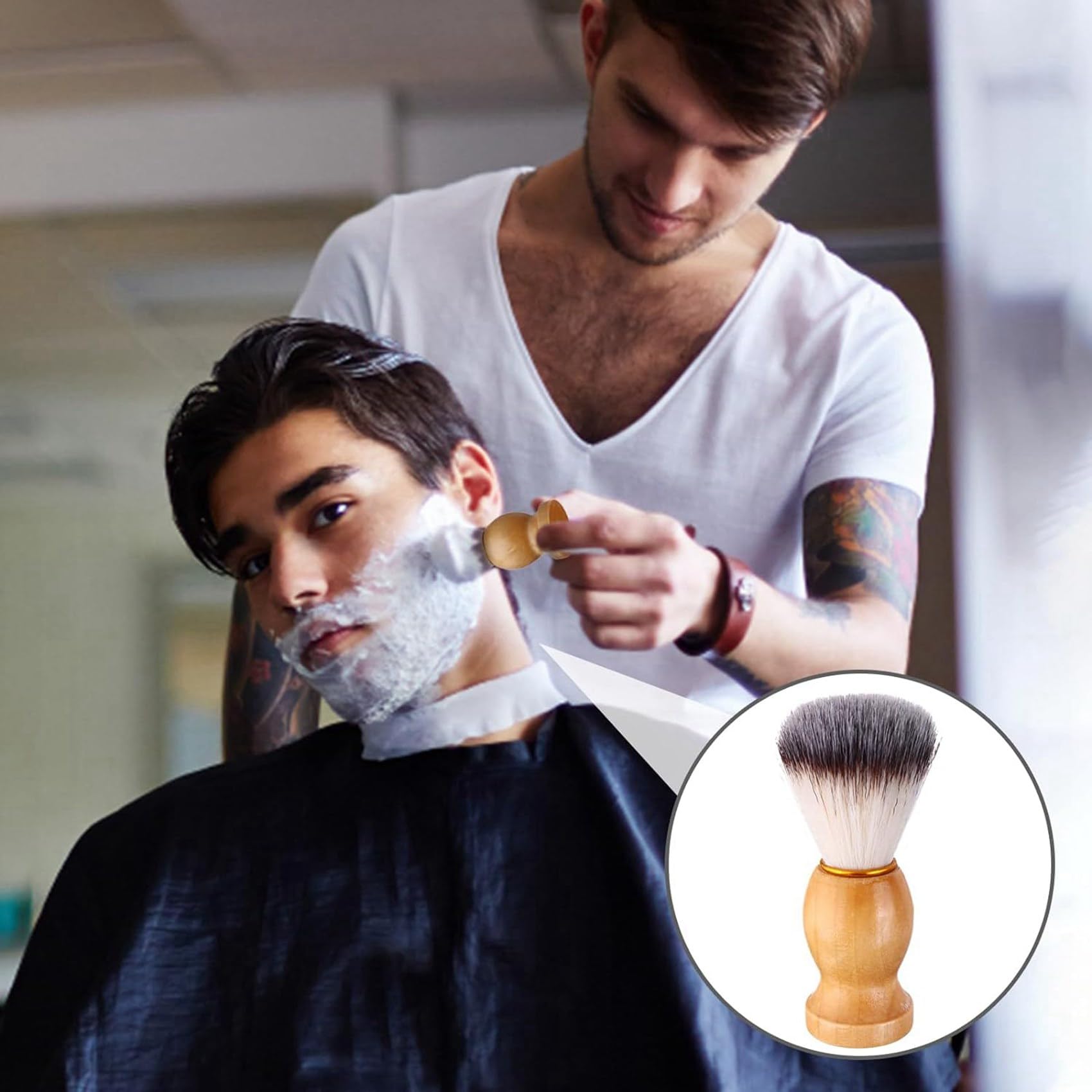 21 Pezzi Pennello da Barba da Uomo con Manico nel Legno, Strumenti da Salone Pennello da Barba Realizzato un Mano con Manico nel Legno Pennelli da Barba Pennello per Capelli