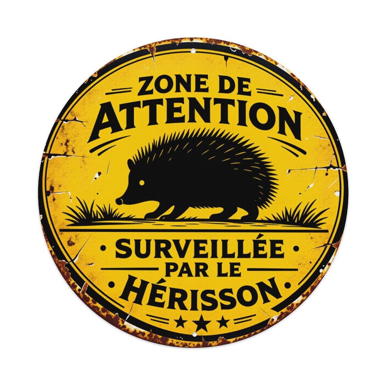 Attention Zone Monitored By The Hedgehog Round Tin Sign Vintage Style Metal Sign Home Bar Garden Wall Plaque Decor Metal Poster 8x8 Inch