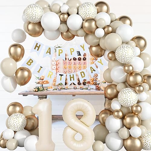 Vista 89 de Decoraciones de cumpleaños número 18 para niños, globos negros y dorados, kit de arco de guirnalda con el número 18, globo de confeti de papel