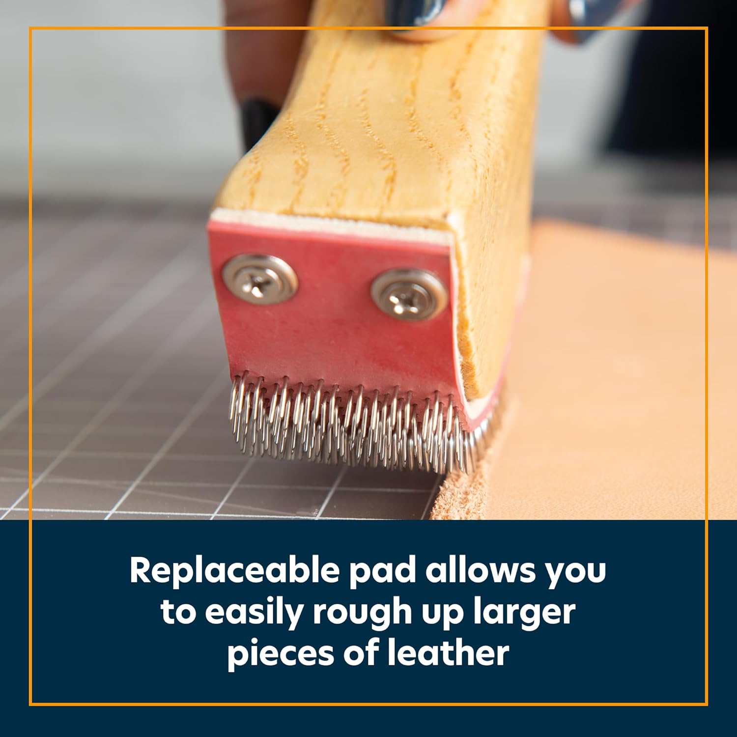 Weaver Leather Supply Hand Leather Rougher with Wood Handle, 8”, Rougher Gear with Replaceable Pad, Leatherworking Tools for Adhesive Bonding Projects