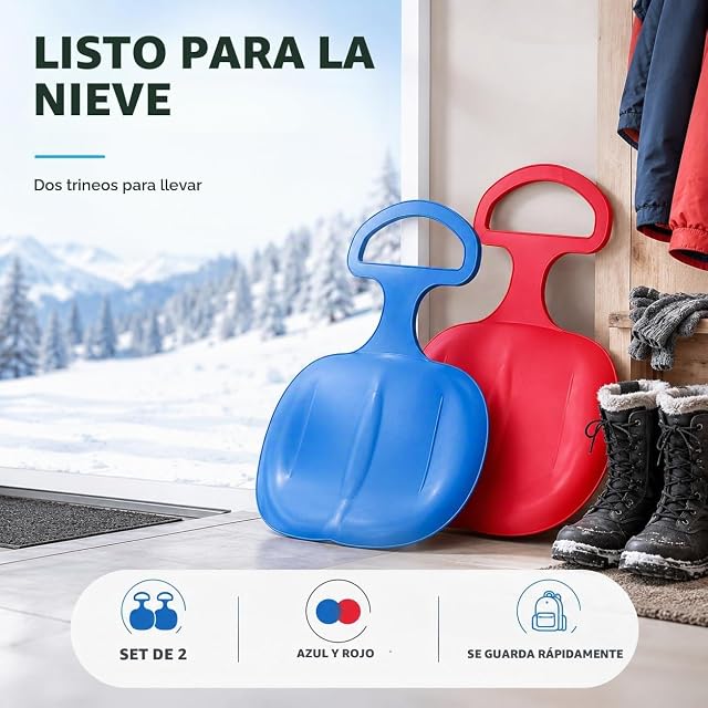 Foto 6 de 8 de Juego de 2 trineos Bob - Azul y Rojo - para portouques y trineos para niños