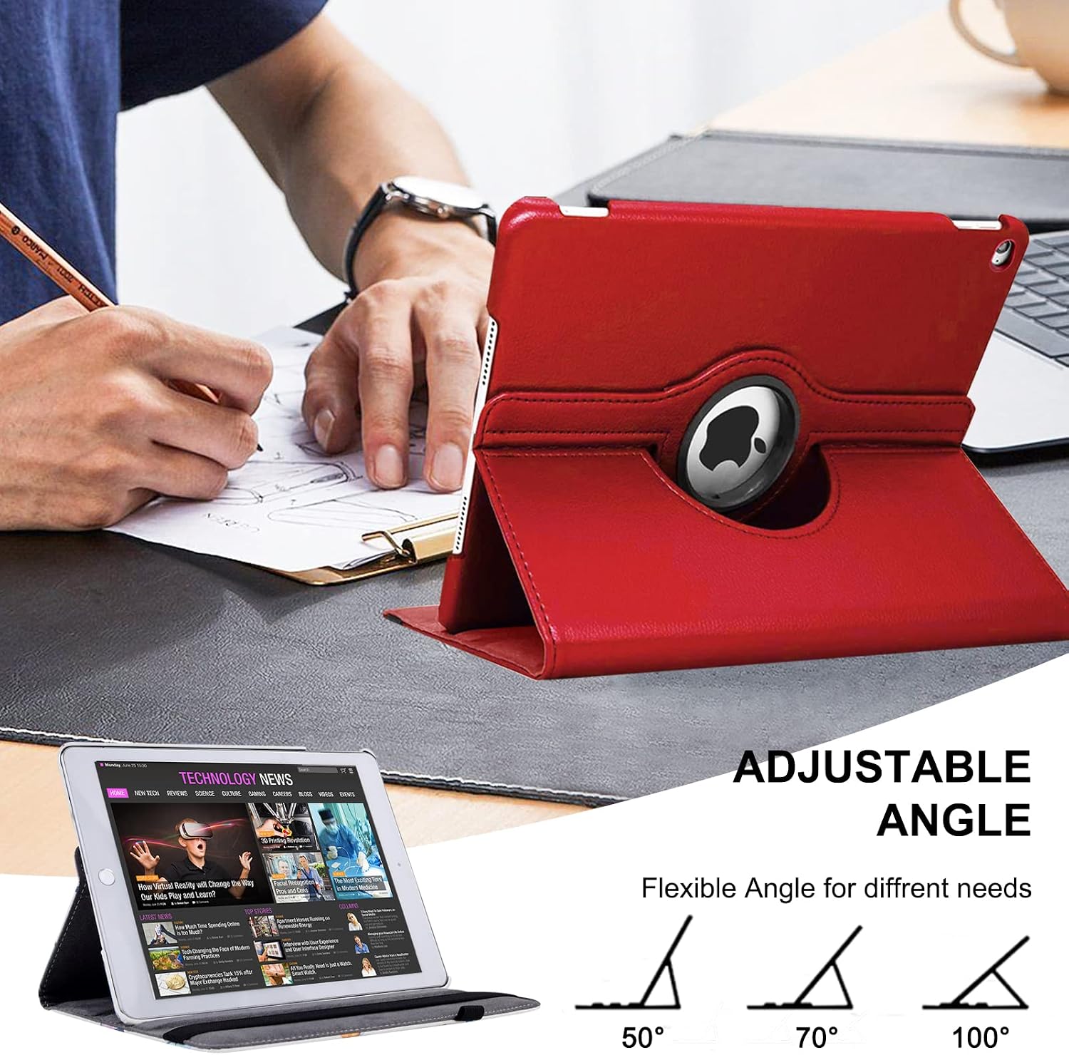 Rotating Case for 9.7 Inch 2018 2017-360 Degree Rotating Stand Protective Cover with Auto Sleep Wake image 3