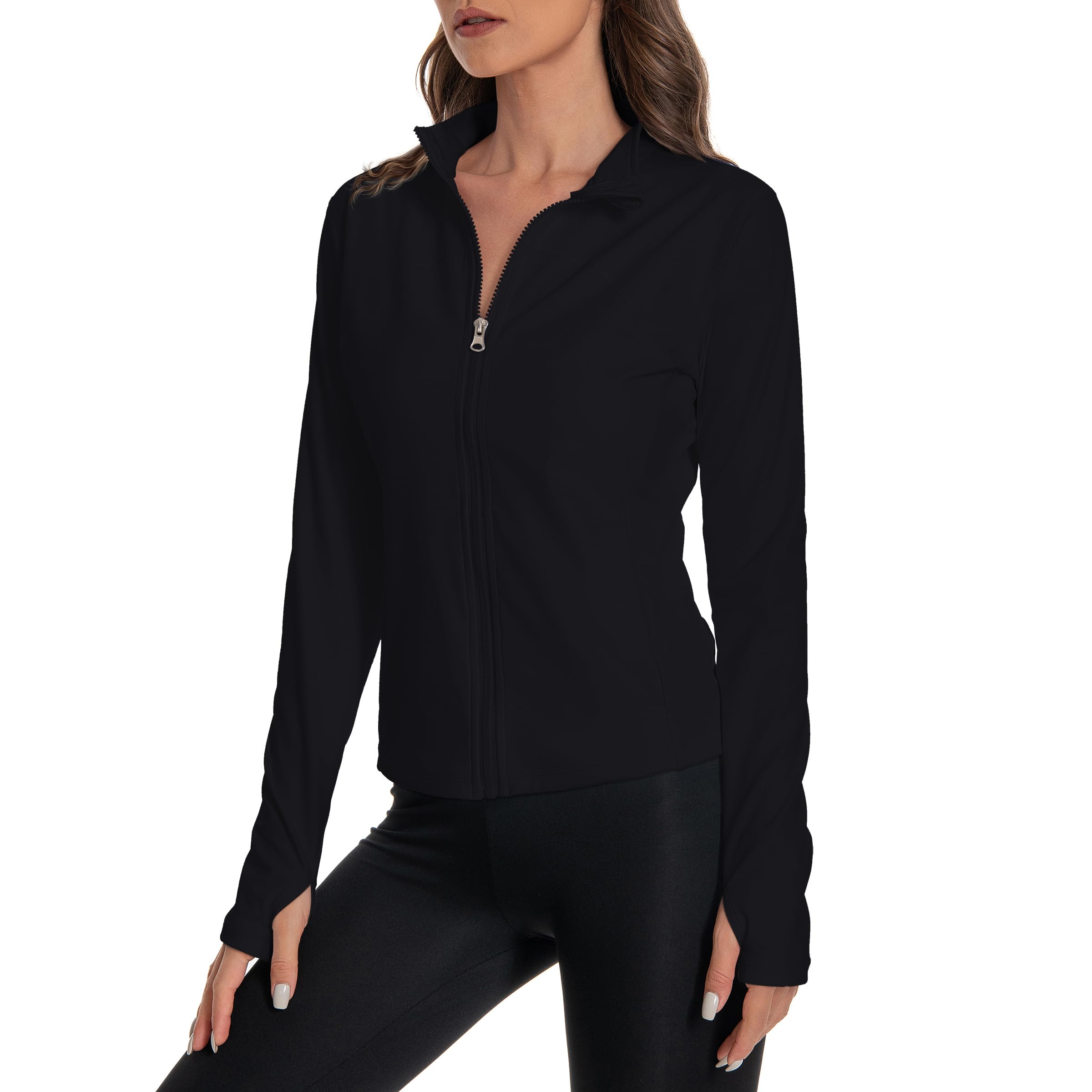 KOKITA Women's Athletic Full Zip Lightweight Workout Jacket，Outdoor Slim Fit Yoga Jackets with Pockets Thumb Holes