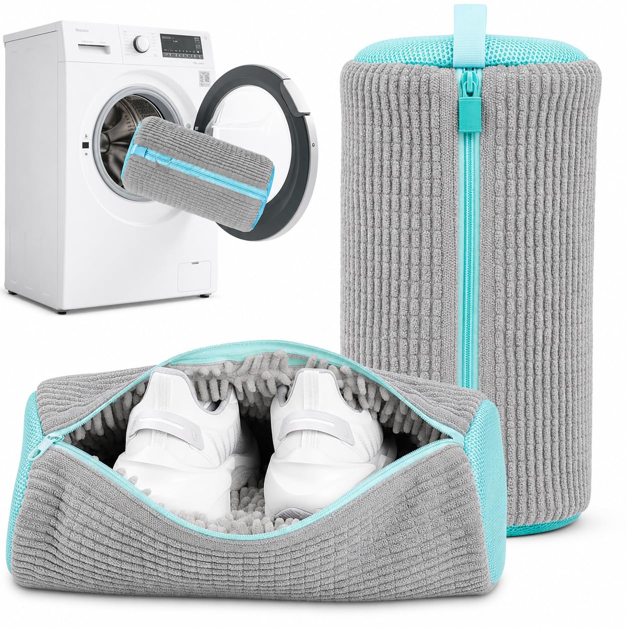 2PCS Shoe Washing Bags for Machine, Reusable Shoes Washing Machine Bag with Military Zipper, Laundry Shoe Bags Shoe Cleaning Bag for Sneakers, Trainers, Running Shoes & Delicates
