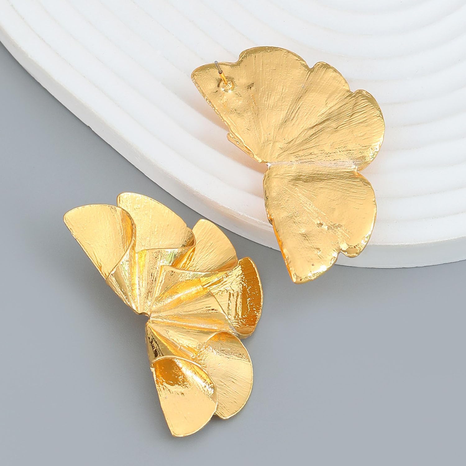 Gold Flower Earrings for Women Floral Dangle Earrings Large Flower Earrings Metal Sectored Leaf Earrings Floral Statement Earrings Holiday Party Birthday Jewelry Gift for Women - Image 5