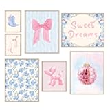 Habseligkeit Pink Posters for Room Aesthetic, Cute Wall Art Prints, Wall Decor Eclectic Home Decor Girls Bedroom Living Room Unframed, Set of 7