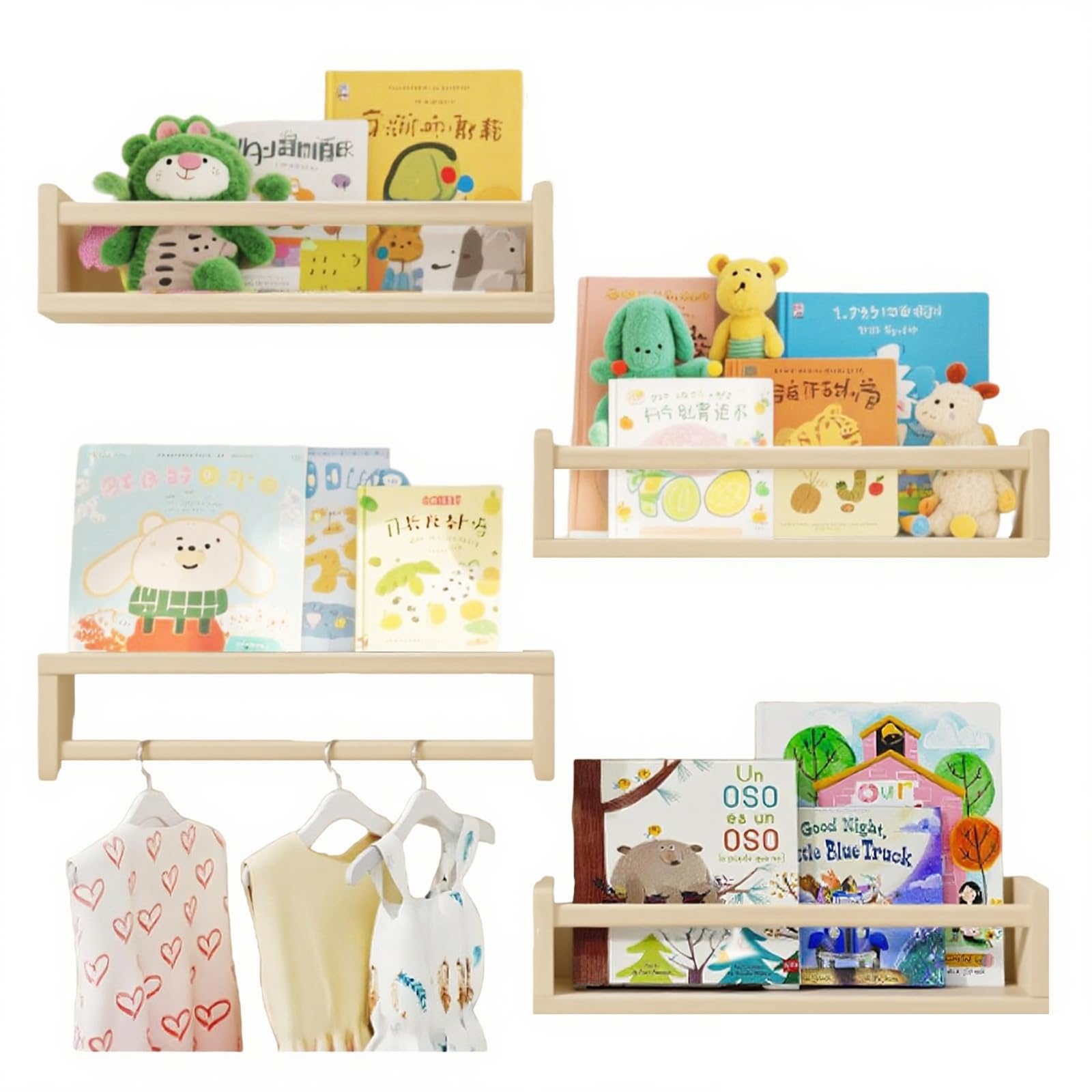 Libreria sospesa parete legno massiccio 41,5 cm set 3 pezzi per cameretta bambini