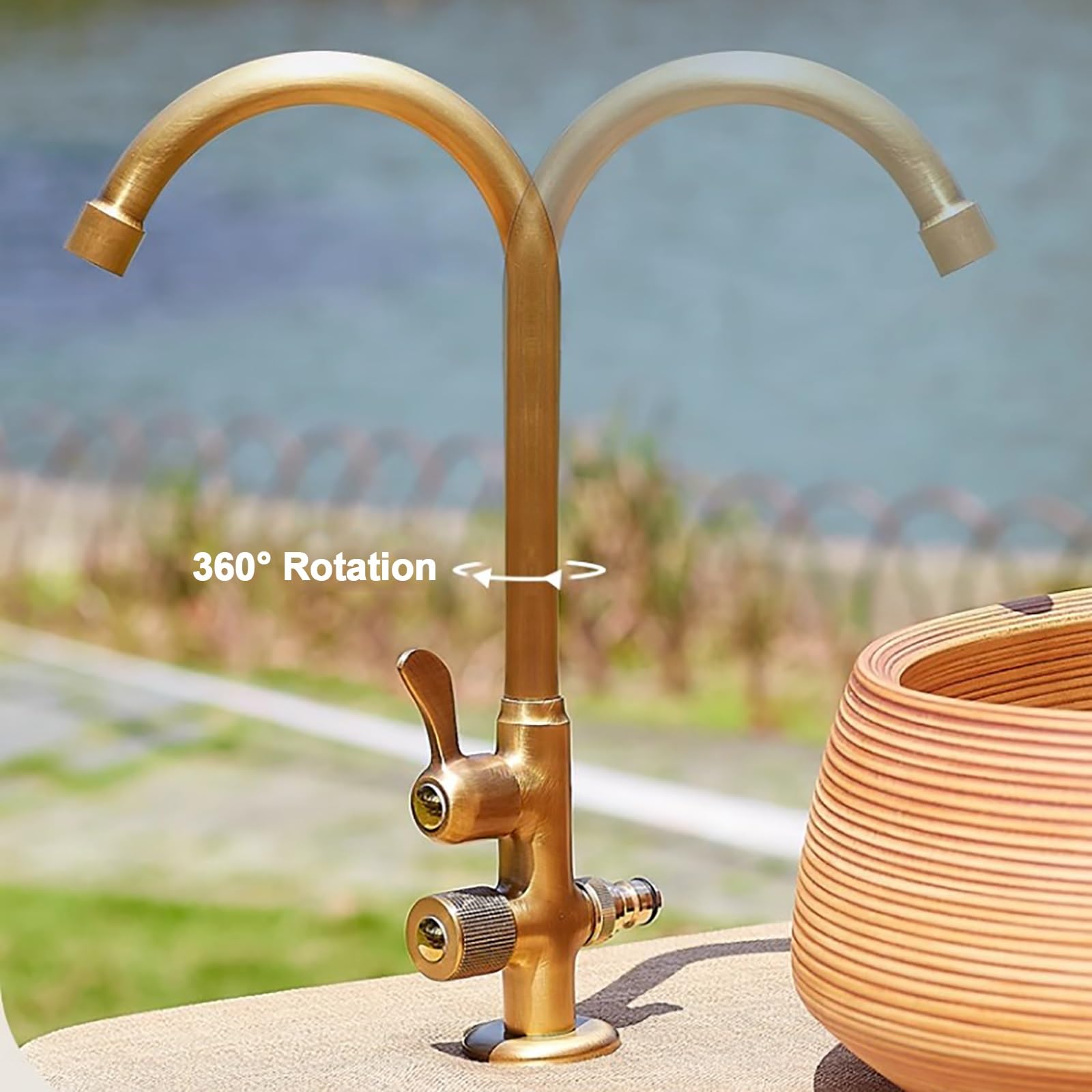 Rubinetto fontana da giardino esterno in ottone antigelo Yard/Hydrant, rubinetto per lavello da cucina commerciale, rubinetto freddo da montare sul ponte con 2 interruttori valvola separati(Negro)