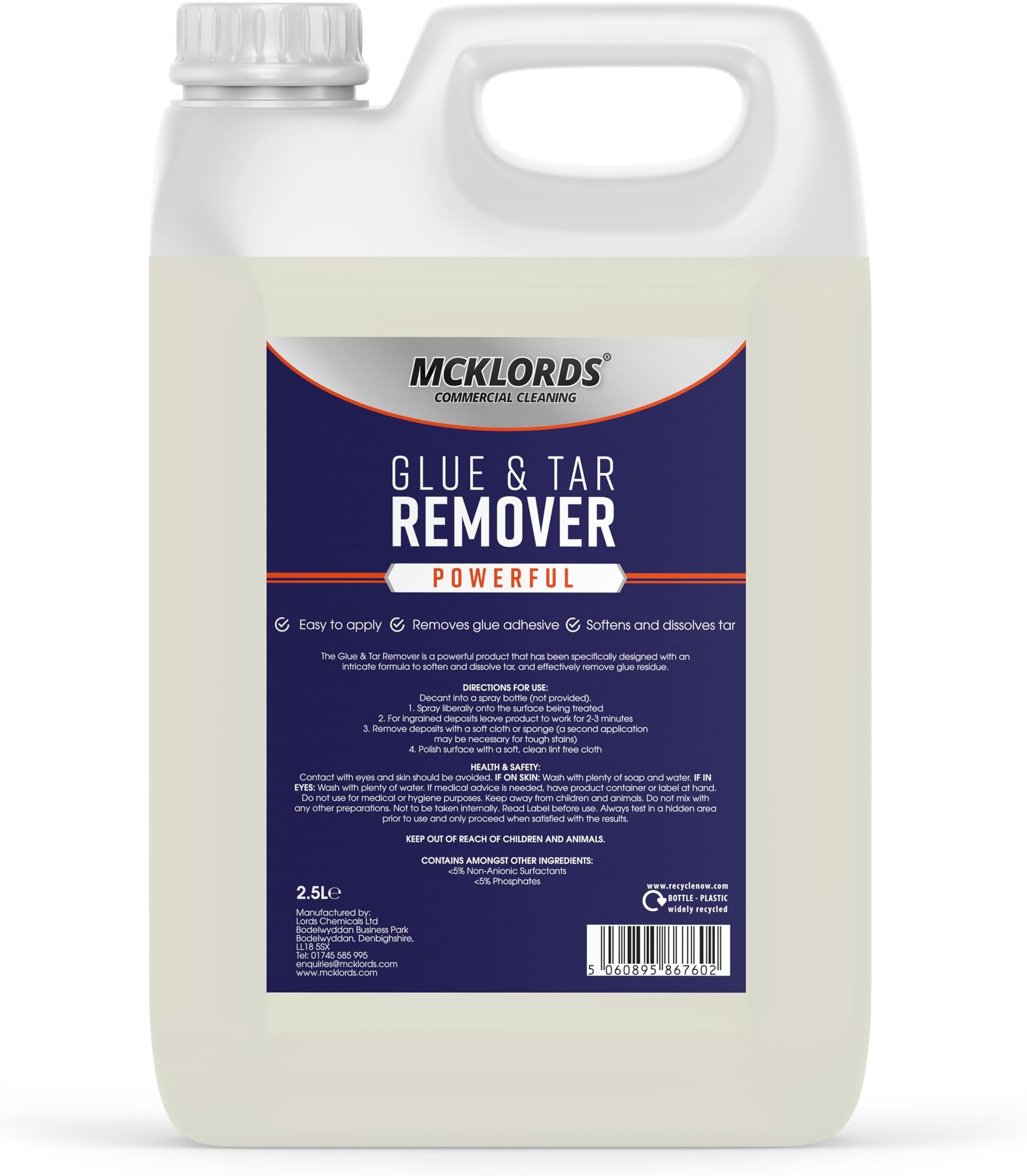 McKLords - Commercial Glue Adhesive and Tar Remover - Maximum Stength - 2.5 Litre