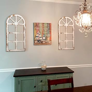 Toppay 2-Pack Distressed Arched Cathedral Window Frame Wall Decor, Antique White, 32 inchx16 inch