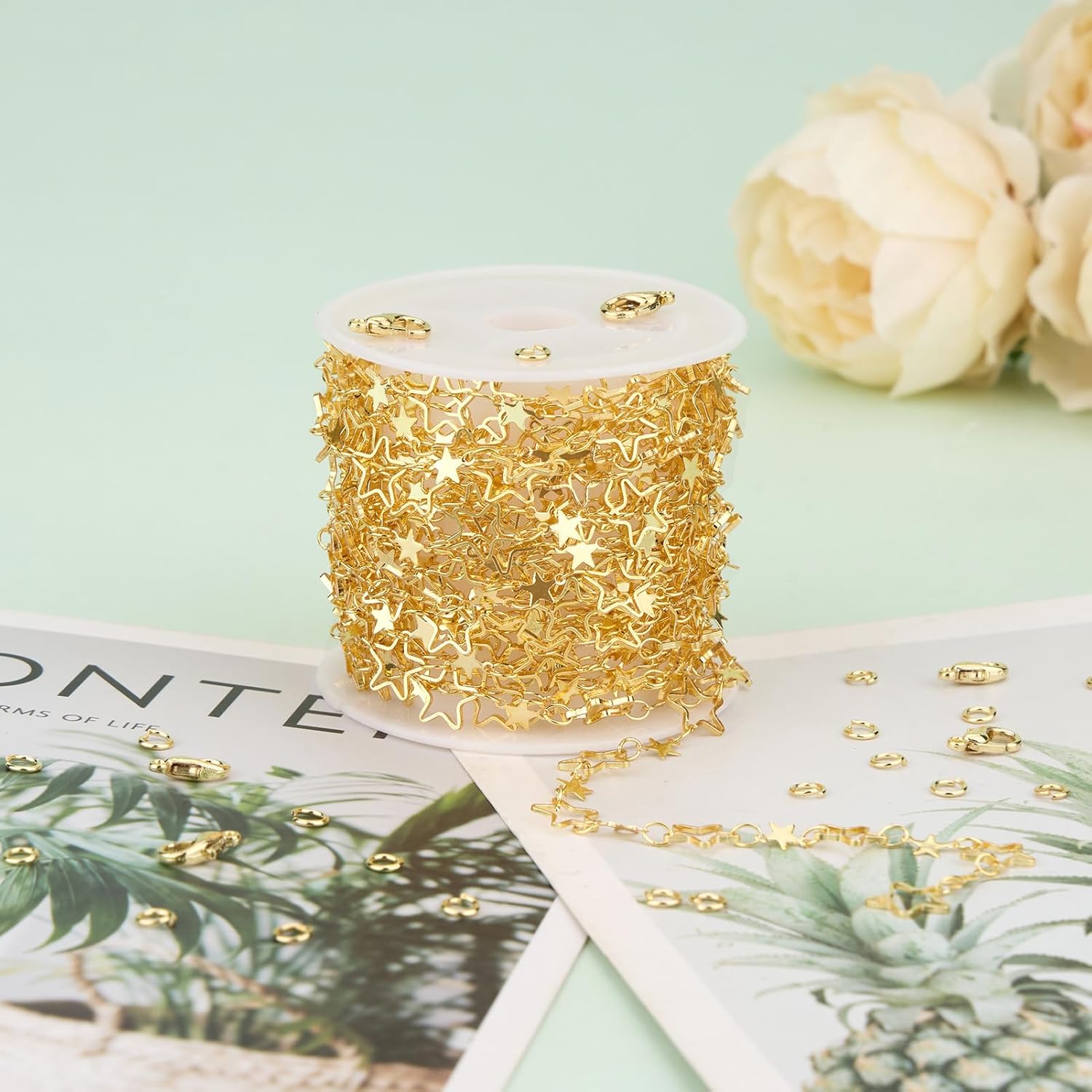 UMAOKANG 5 Meters 18K Gold Plated Chains Bulk Craft Chain Roll Hollow Star Chain for Jewelry Making - Image 6