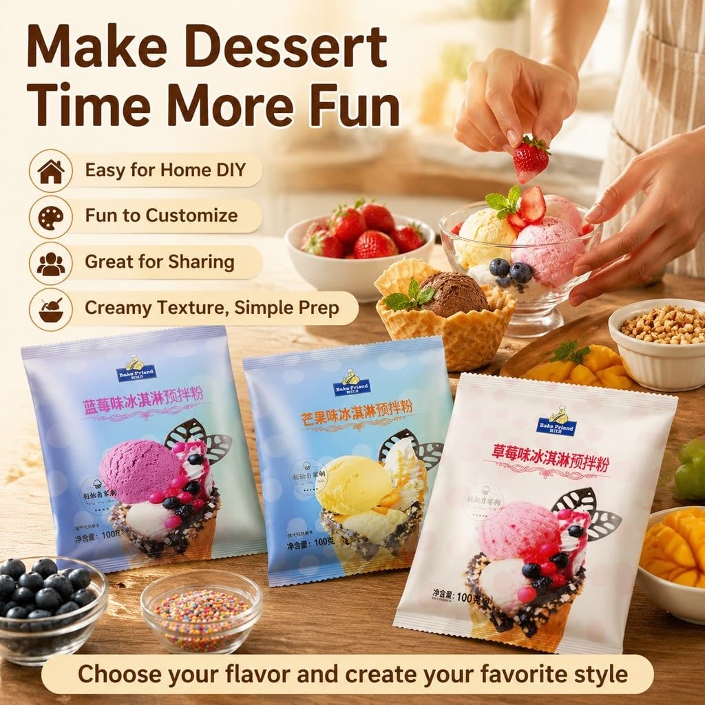 Mélange De Poudre Crème Glacée Maison (100 G/sachet) Avec 7 Saveurs – Desserts Rigides Et Mous À Utiliser Du Lait, Aucune Machine Nécessaire