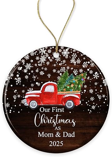 Adorno de regalo de nuestra primera Navidad como mamá y papá, regalo de baby shower para nuevos padres, primera vez y vacaciones infantiles,