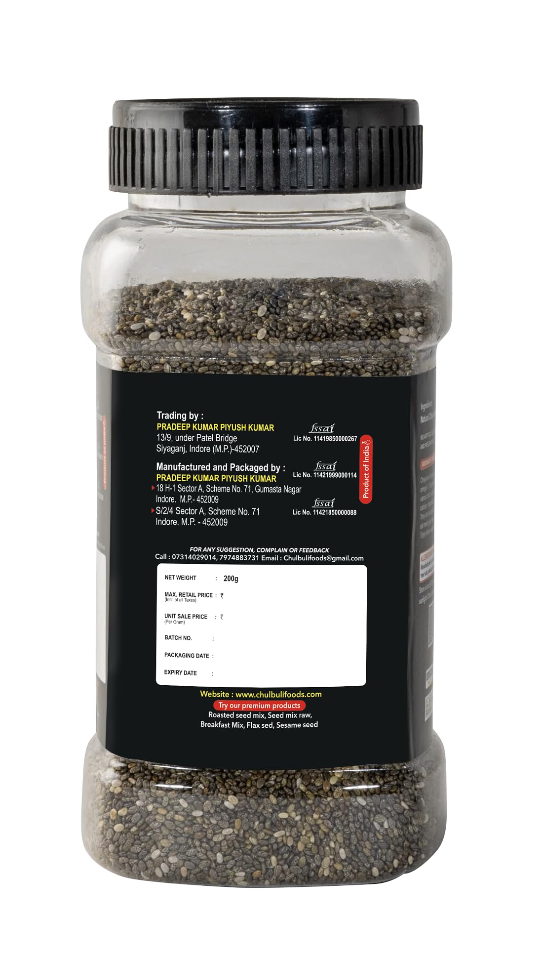 PP CHULBULI Chia Seeds Pumpkin Seeds and Sunflower Seed | Pack of 3 Superfood Breakfast Combo for Smoothie, Oats, Yogurt & Salad Bowl | Nutrition Pantry Assortment | 200g Each