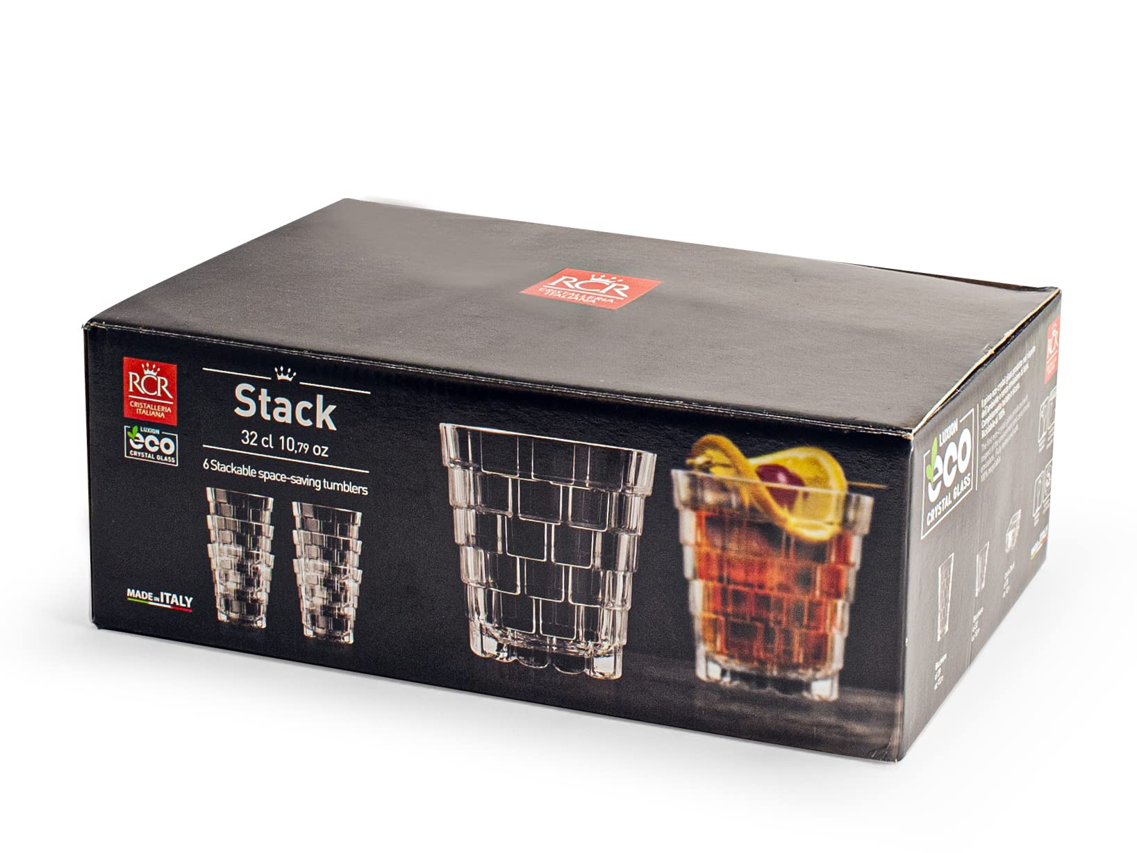 RCR Set di 6 Bicchieri Acqua Stack in Luxion, Servizio da Tavola Elegante, 100% Made in Italy, Capacità 31,9 cl