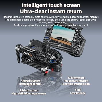 Drones with Camera for Adults 4k,7.2 Screen Remote Control,3-Axis Gimbal Stabilization,Auto Return,2 Batteries for 100-Min Max Flight Time,Carbon Fiber (Grey)
