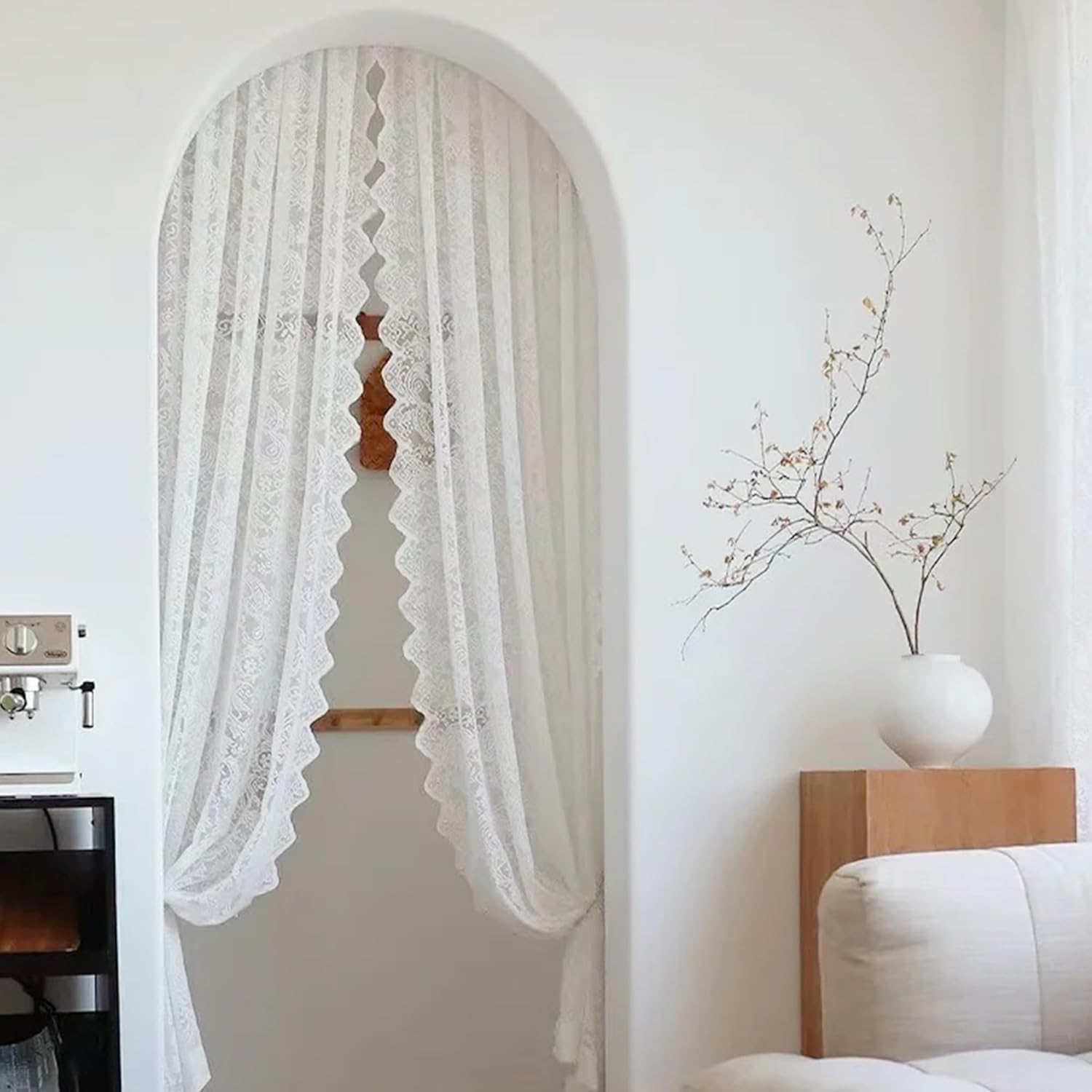 2 Panels Lace Cafe Curtains 54 x 45 inch - Vintage White Kitchen Curtains Privacy Heavy Floral Lace Drapes for Small Window, Short Panels Rod Pocket