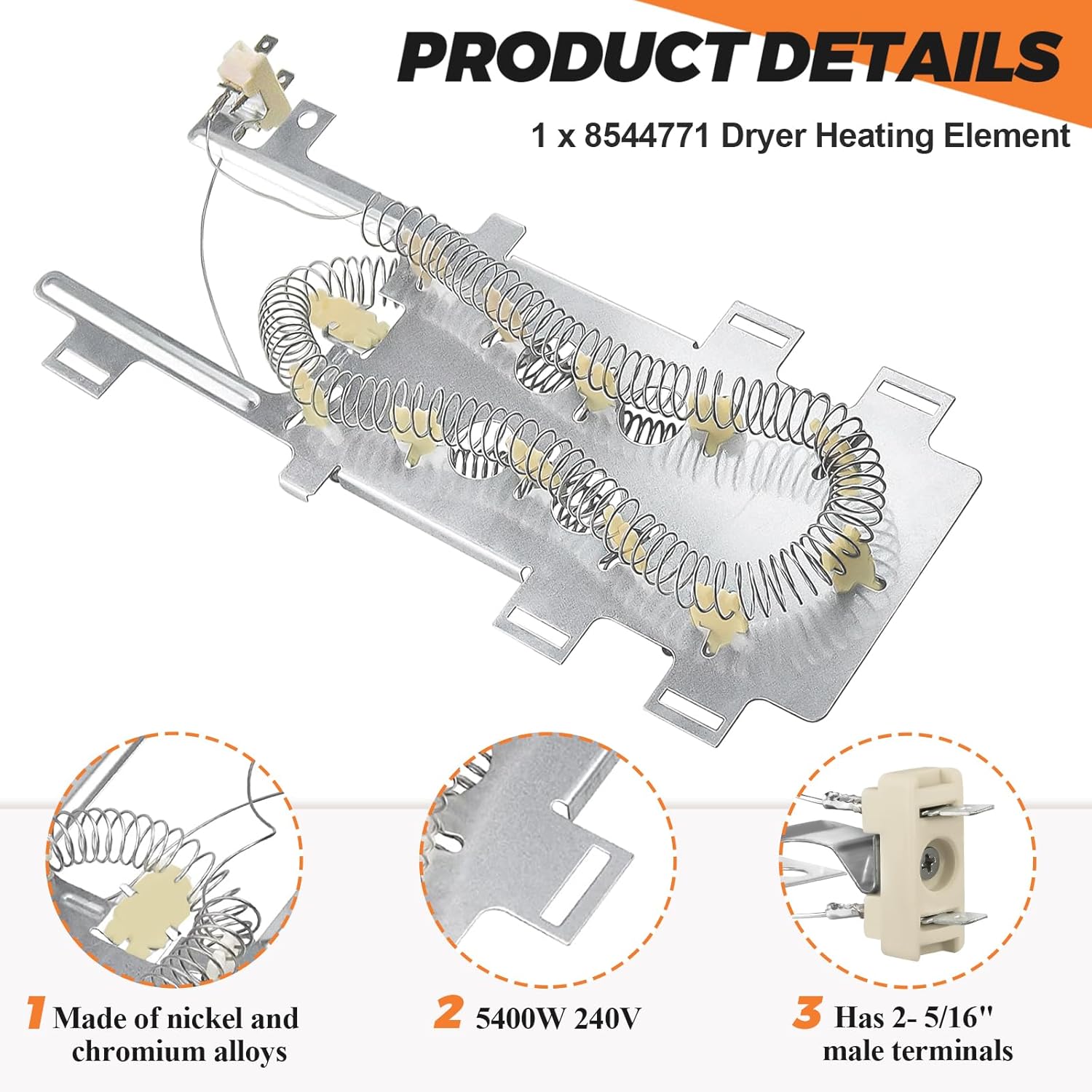 2026 UPGRADE WP8544771 8544771 Dryer Heating Element 279973 3392519 Thermal Fuse 279816 Thermostat Cut Off Kit Fit for Whirlpool Maytag Kenmore Dryer, 365 DAYS WARRANTY by Beaquicy
