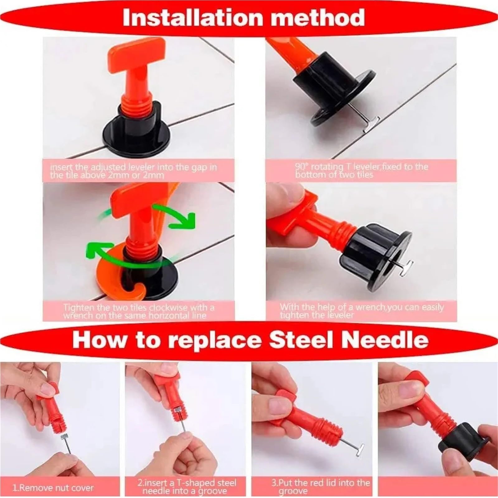 Sistema di livellamento for piastrelle in ceramica, clip, distanziatori, kit livellante for porcellana, strumenti costruzione for la posa, fissaggio a parete per Ristrutturazione(204Pcs balck)