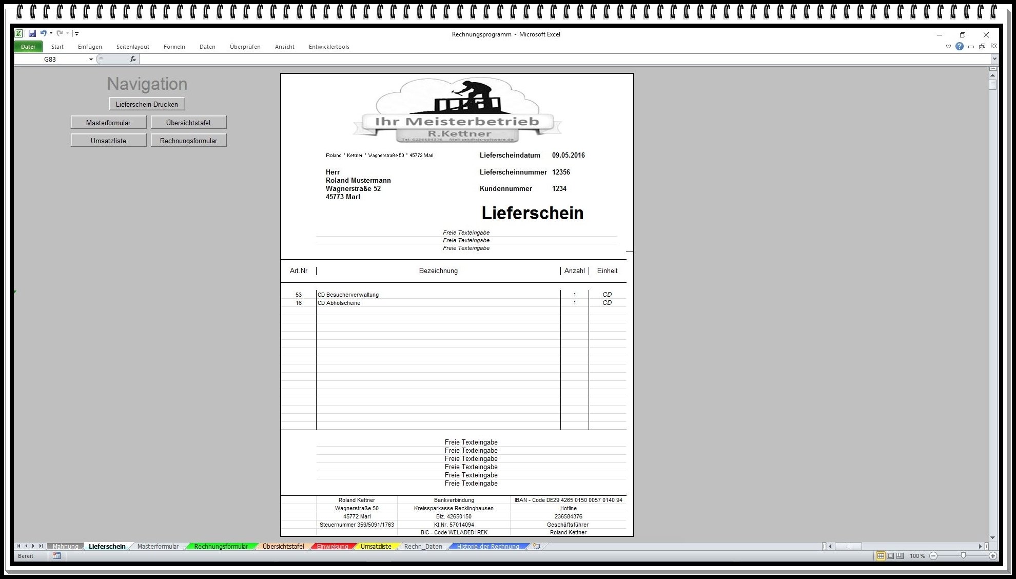Rechnungsprogramm mit Lagerhaltung, Kundendatenbank, PDF Versand für Kleinunternehmer
