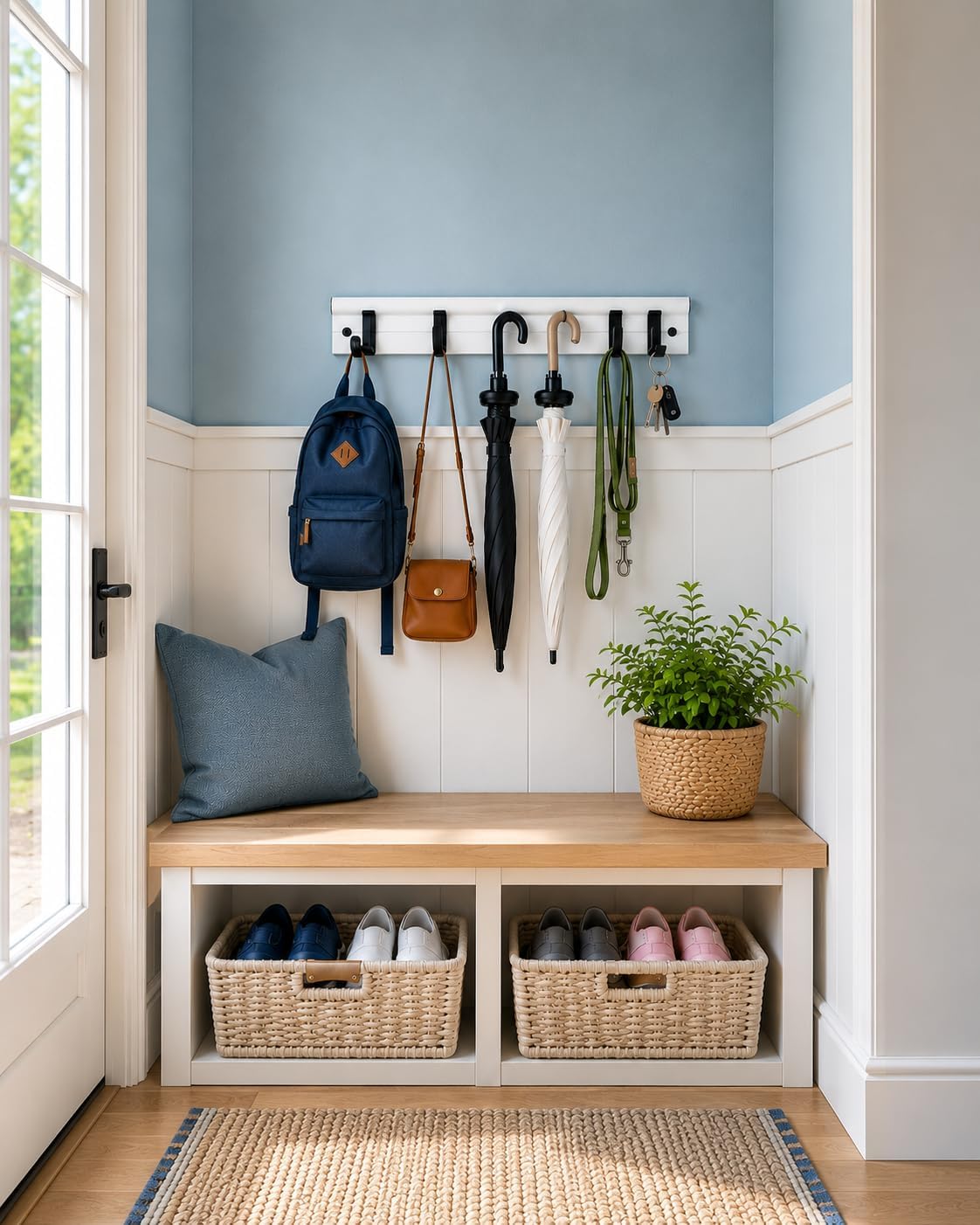 18-Inch Wall-Mounted Storage System with Adjustable Hooks – Heavy-Duty Organizer for Tools, Brooms, Mops, and More – Ideal for Garages, Kitchens, Closets, and Sheds