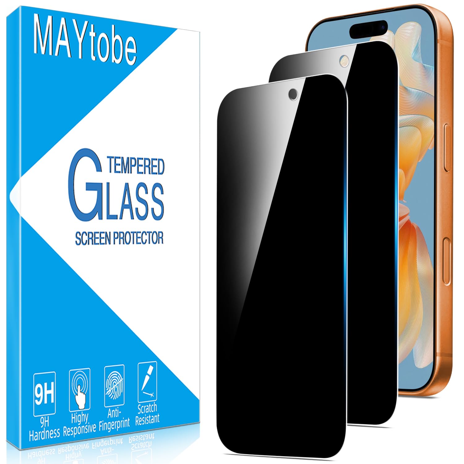 MAYtobe 2 Pack Privacy Screen Protector for iPhone 17 Pro Max | Tempered glass anti-spy, scratch-proof, bubble-free, 9H hardness, ultra resistant