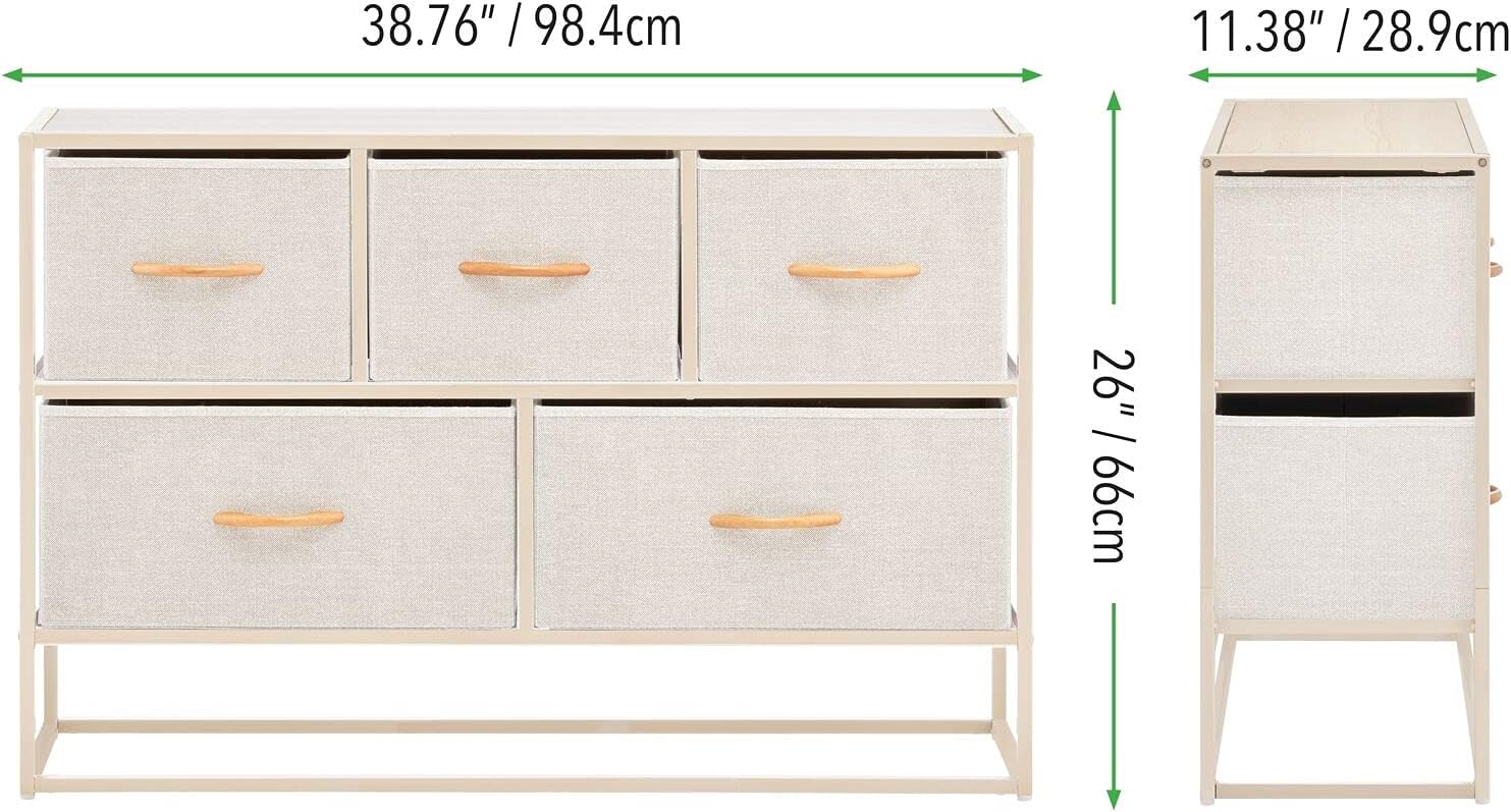 Flash Deals - 60% OFF mDesign Wide Modern 5-Drawer Dresser Storage Tower - Sturdy Steel Frame, Wood Top, Easy-Pull Wood Handles/Fabric Bins - Organizer Unit for Bedroom, Hallway, Entryway, Closets - Cream/Gold Best Promo mDesign Wide Modern 5-Drawer Dresser Storage Tower - Sturdy Steel Frame, Wood Top, Easy-Pull Wood Handles/Fabric Bins - Organizer Unit for Bedroom, Hallway, Entryway, Closets - Cream/Gold