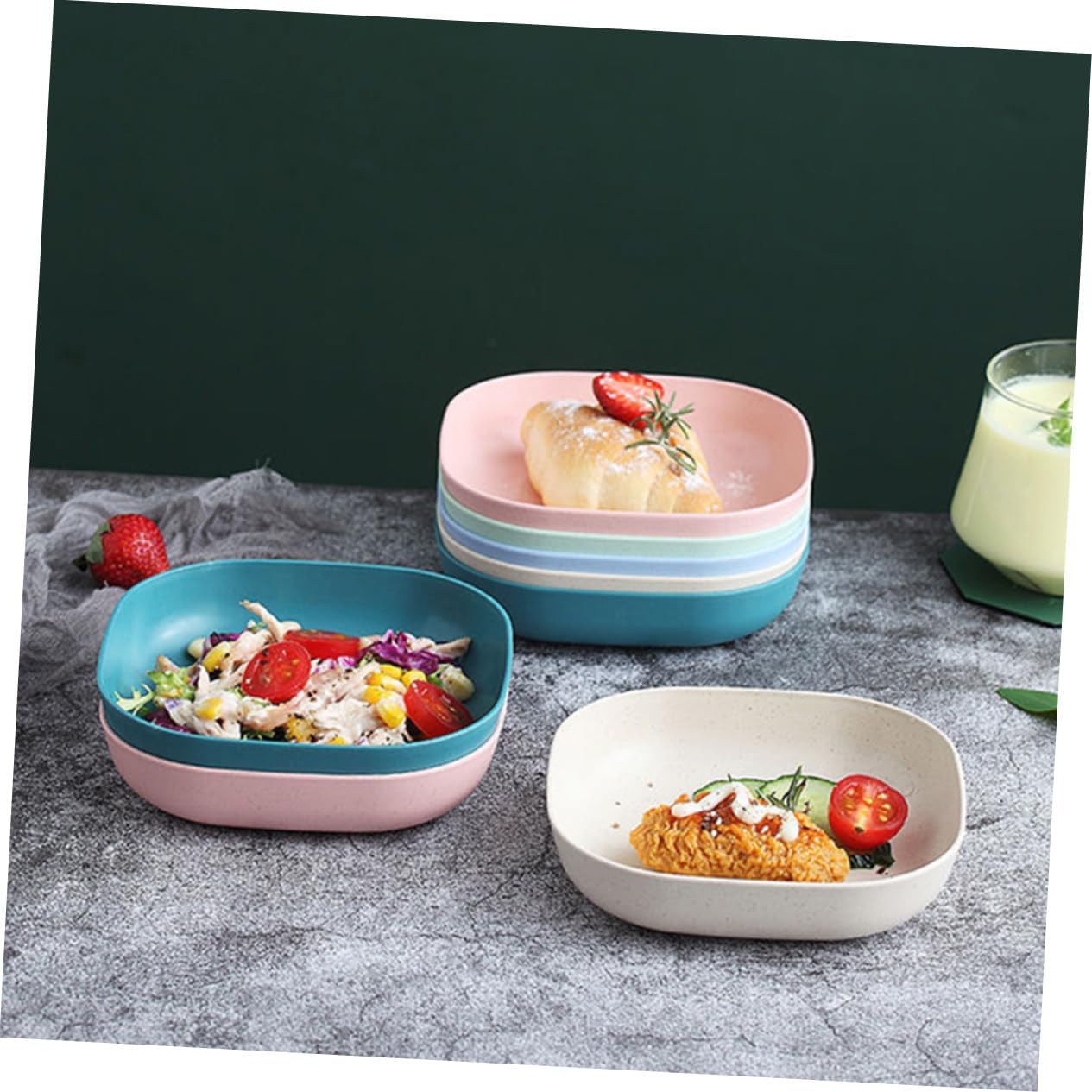 Zerodeko Salad Bowls 4 Pcs Wheat Straw PP Lightweight Stackable Food-safe