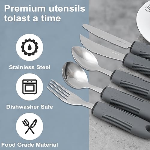 Miniatura 3 de Utensilios adaptativos, utensilios con peso para temblores de manos, utensilios para pacientes con Parkinson, ancianos, artritis, agarre débil,