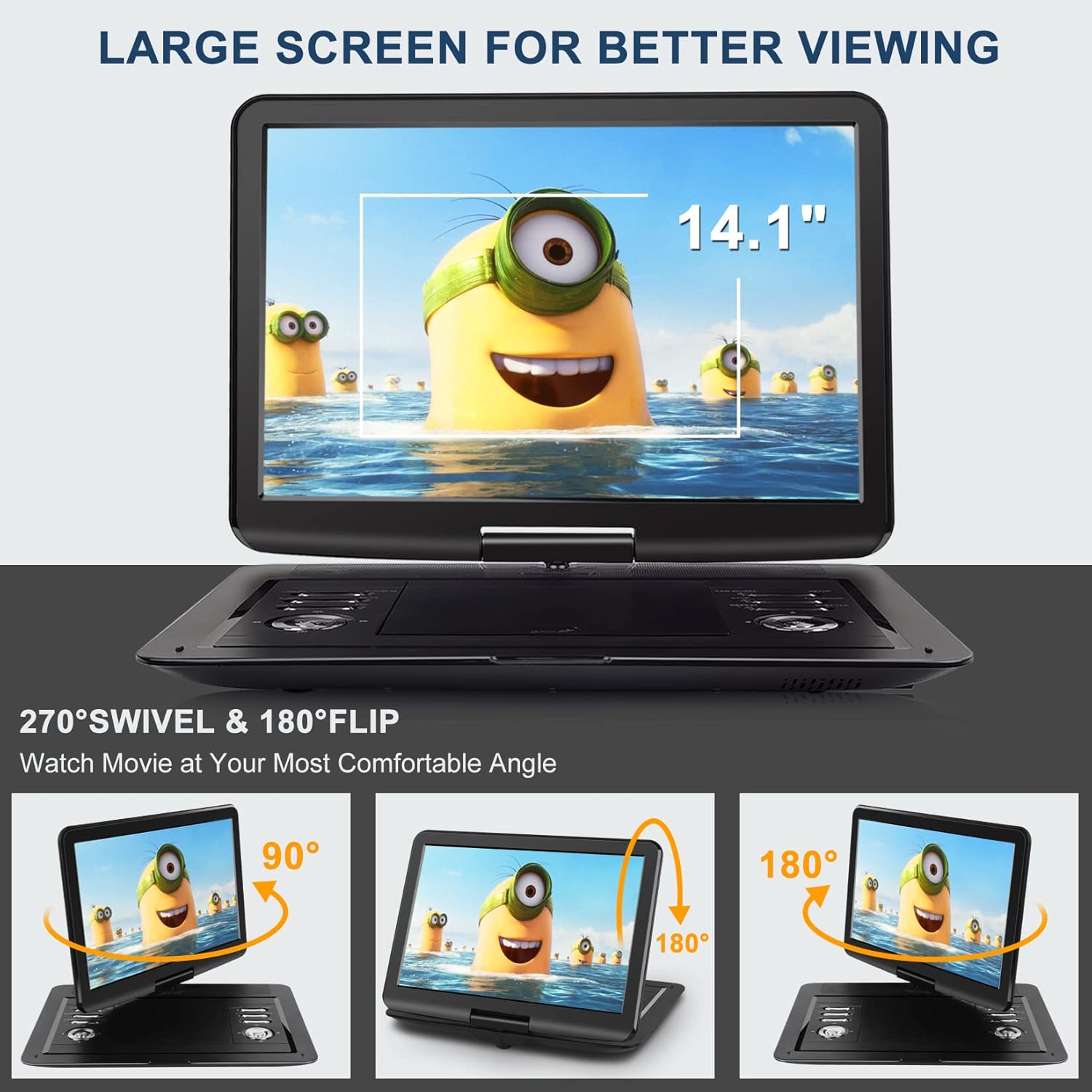 Flаѕh Sаlе WONNIE 16.9 Portable DVD/CD Player with 14.1 Large Swivel Screen, Car Headrest Case, 6 Hrs 5000mAH Rechargeable Battery, Regions Free, Support USB/SD Card/ Sync TV, High Volume Speaker Frее Shірріng 🛒 WONNIE 16.9 Portable DVD/CD Player with 14.1 Large Swivel Screen, Car Headrest Case, 6 Hrs 5000mAH Rechargeable Battery, Regions Free, Support USB/SD Card/ Sync TV, High Volume Speaker