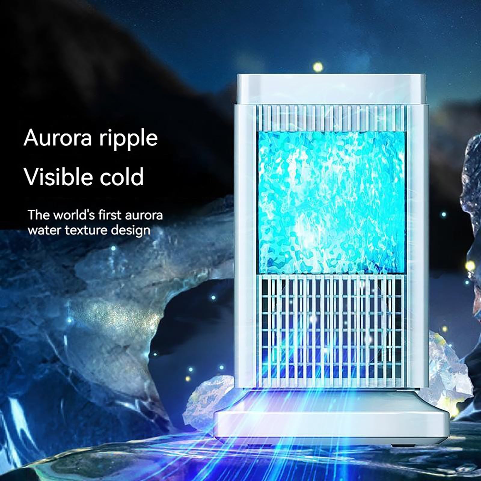 Aria condizionata portatile, ventilatore silenzioso, mini ventilatore a semiconduttore, mini frigorifero con luce aurora, adatto per soggiorno, camera da letto, appartamento white