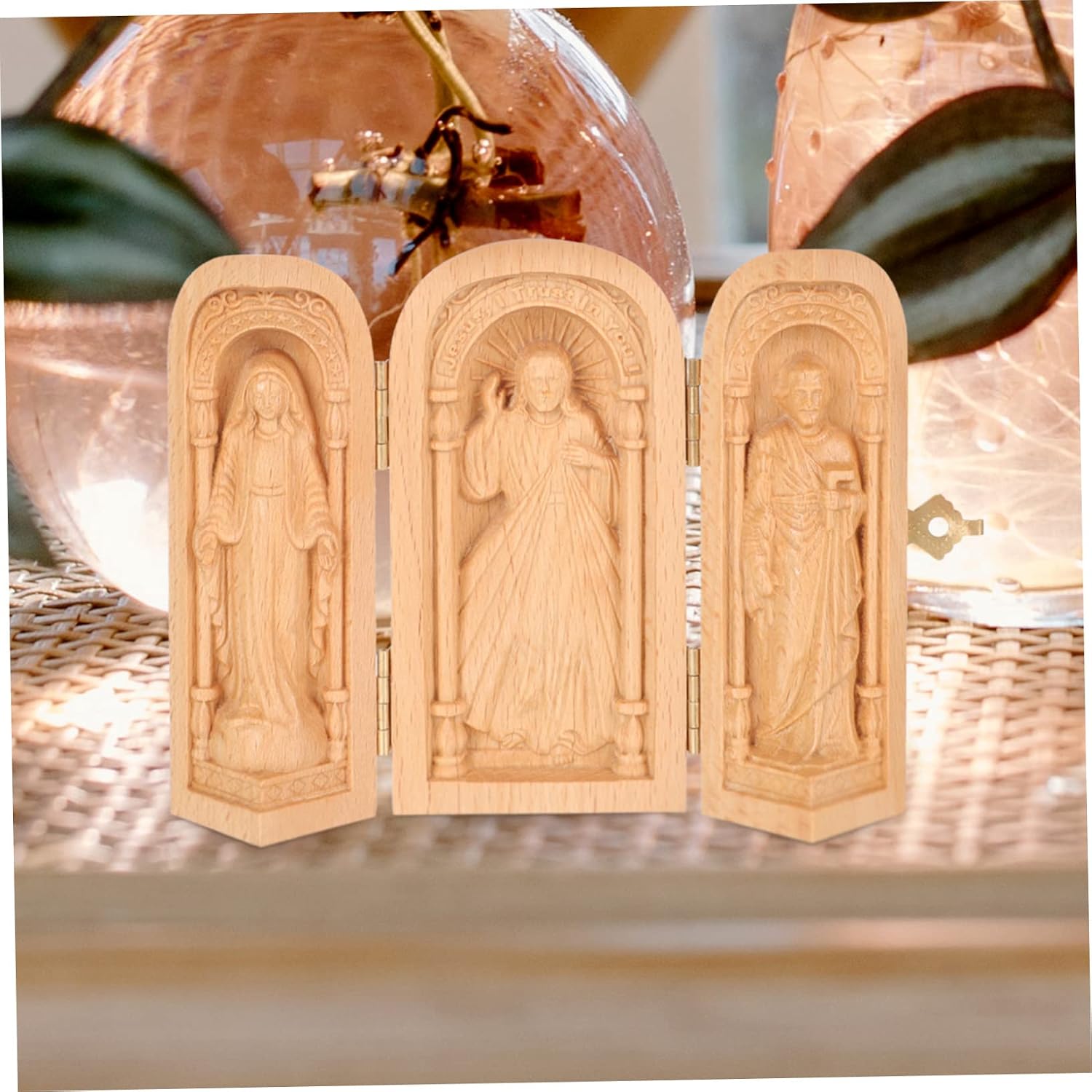 ULTECHNOVO Folding Catholicism Statue Box Premium Beech Craft Religious Figurine Christian Decoration for Altar Prayer Display image 5