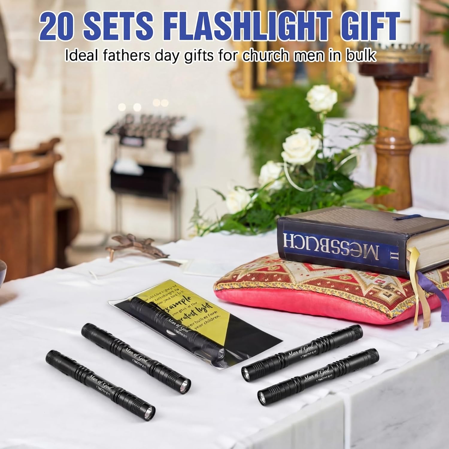 Coume 20 Sets Fathers Day Flashlight Gift Bulk for Church Man of God Small Pocket Flashlight with Motivational Bible Verse Cards Christian Religious Thank You Gifts for Men Dad Husband