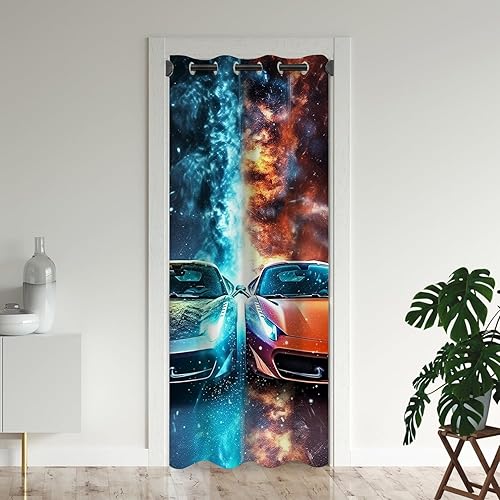 Cortinas opacas para puerta de auto deportivo para puertas, juego deportivo de carreras de velocidad 3D, para armario de dormitorio de niños, ojales