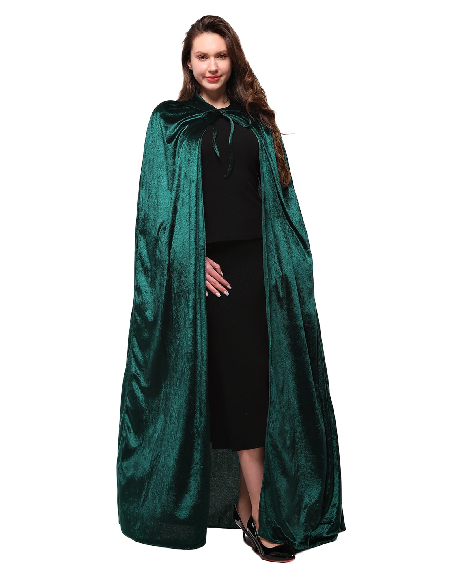 Webeasy Full Length Hooded Velvet Cloak Halloween Christmas Fancy Cape Costumes 160cm/63 inch, Unixsex(Green) - Image 3