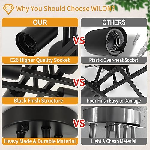 Miniatura 3 de WILON Lámpara de techo semiempotrada, lámpara de techo industrial negra de 4 luces, lámpara de araña Sputnik moderna para cocina, dormitorio, sala