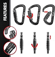 Vista 4 de 12kN (2697 lbs) Heavy Duty Carabiner Clips, for Securing Pets, Outdoor, Camping, Hiking, Hammock, Dog Leash Harness, Keychains