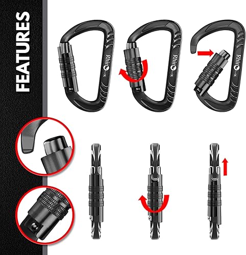 Miniatura 4 de Clips de mosquetón resistentes de 12 kN (2697 libras) con bloqueo, autobloqueo, wiregate o ligero, hamaca, arnés de correa para perro, llaveros