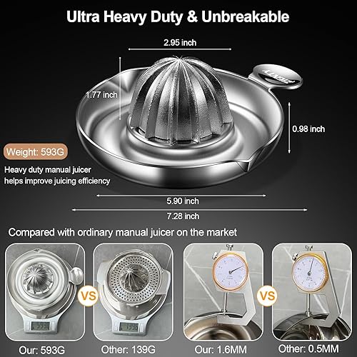 Miniatura 6 de Exprimidor de limón de acero inoxidable, exprimidor manual de alta resistencia, rotación de exprimidor de cítricos de primera calidad, exprimidor de