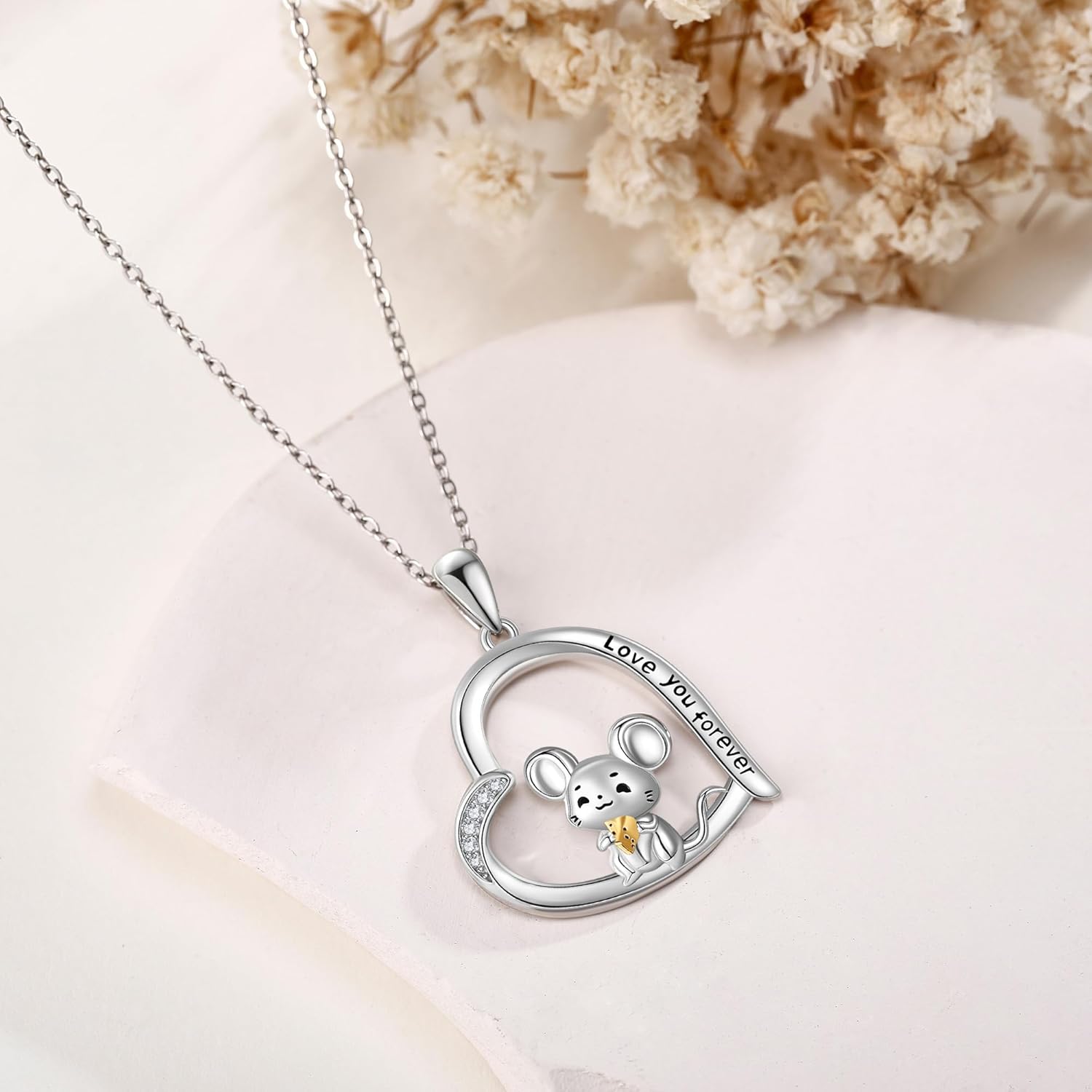 Rat Mouse/Possum/Squirrel Necklace 925 Sterling Silver Mouse Pendant Necklace Cute Rat Jewelry for Women Gifts - Image 3