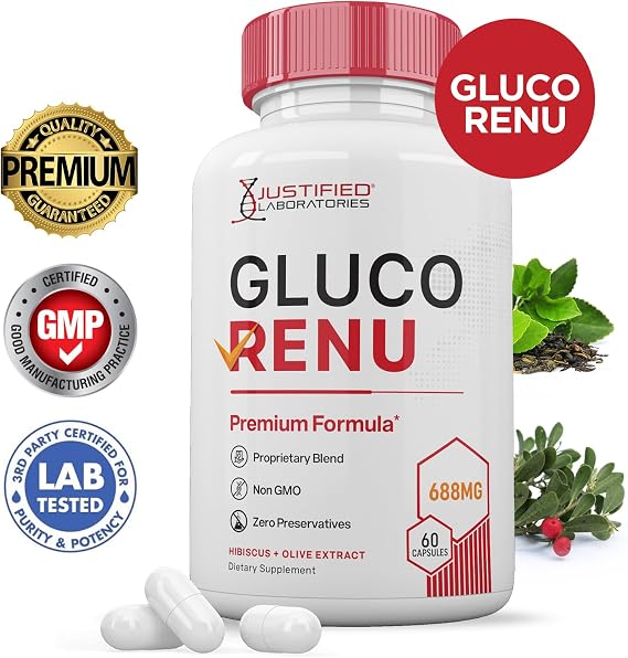 (3 Pack) Gluco Renu 688MG Glyco Support Pills Premium Formula Gluo Renew Glycogen Support Formulated Hawthrone Hibiscus Garlic Junpier Powder Olive Green Tea Extract 180 Capsules