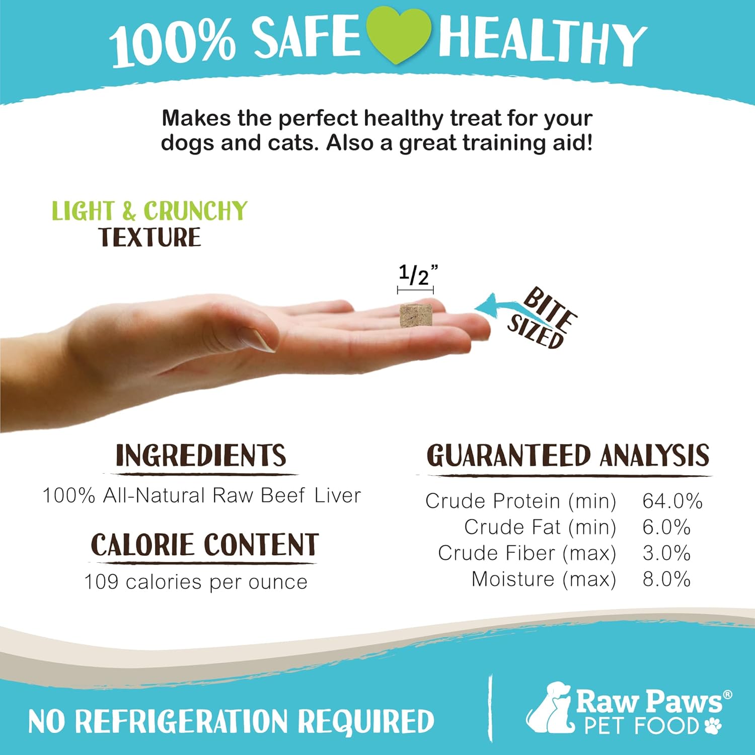 Raw Paws Pet Premium Freeze Dried Beef Liver Treats for Dogs & Cats, All-Natural and Healthy Snack, 16 oz.