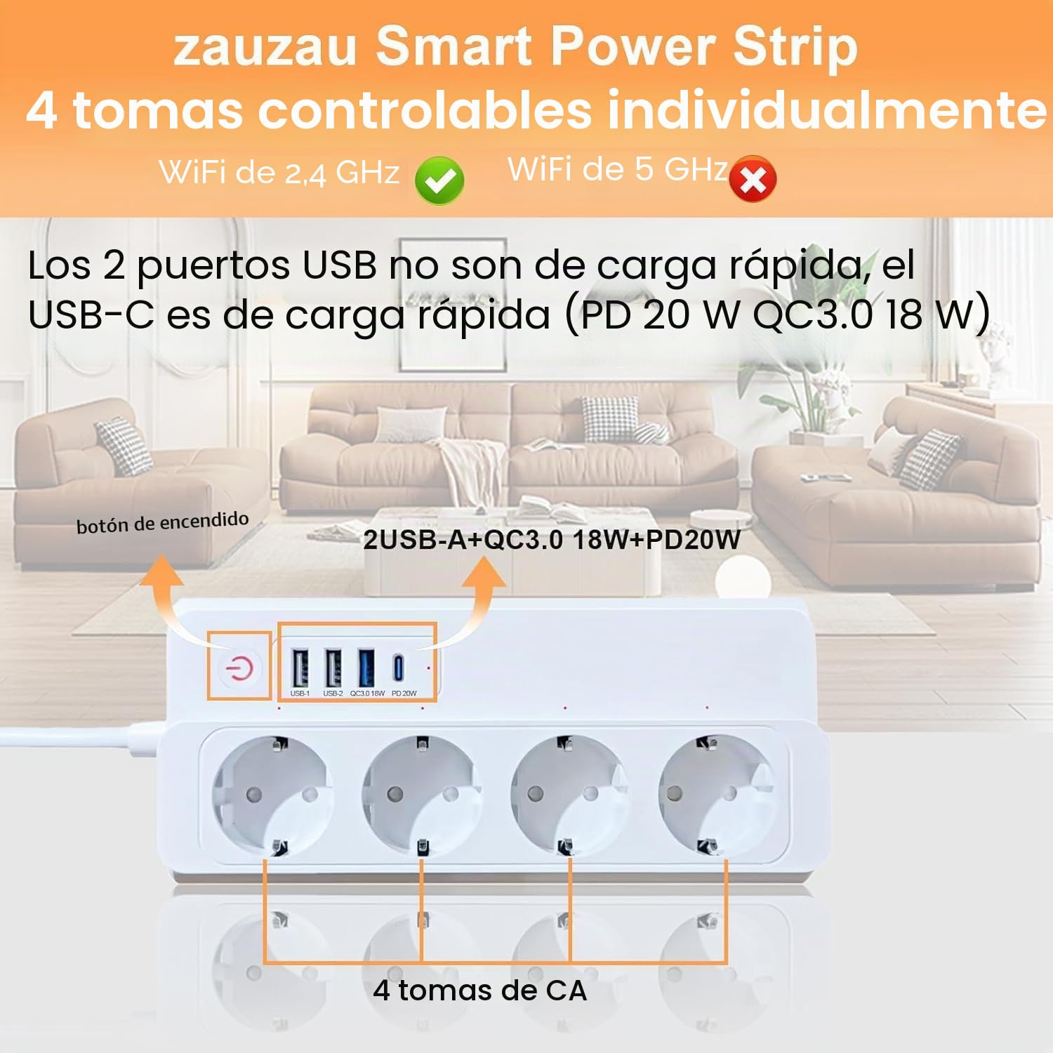 Regleta inteligente Zigbee, 16 A, Zigbee 3.0, protección contra sobretensiones con 4 salidas AC independientes y 3 puertos USB, 1 tipo C, Power Strip compatible con Alexa Google Home